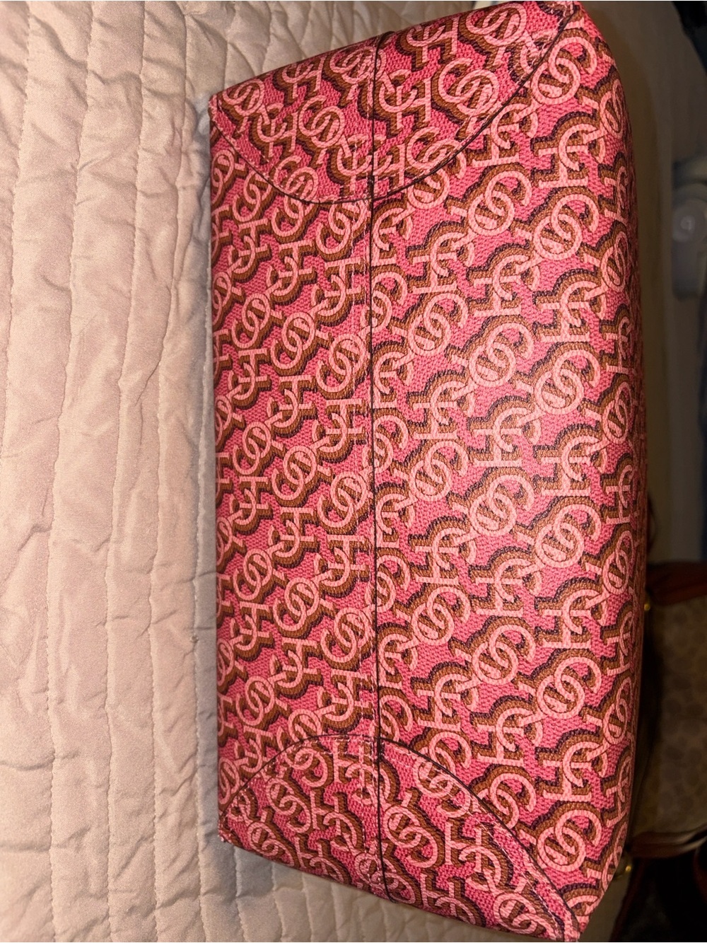 Pink Monogram Tote Bag with Leather Trim - Picture 2 of 4
